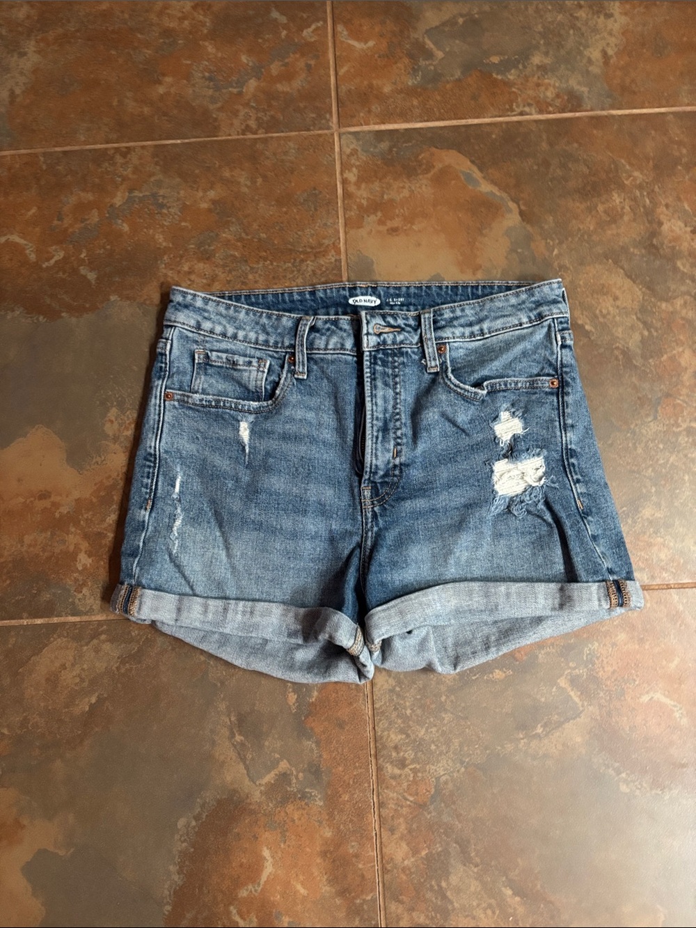 Old Navy Distressed Rolled-Hem Jean Shorts - Blue